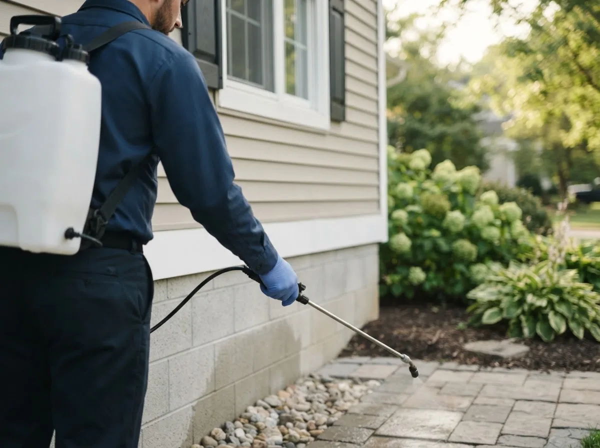 Pest control technician inspecting a home in East Thetford, VT